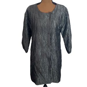 Apostrophe crinkle textured collarless longline overcoat size S